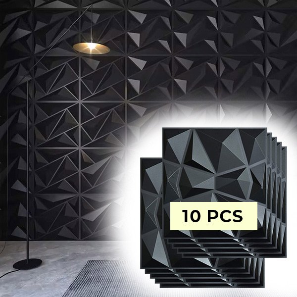 3d černé nálepky na zeď (10 kusů) - Gemwall